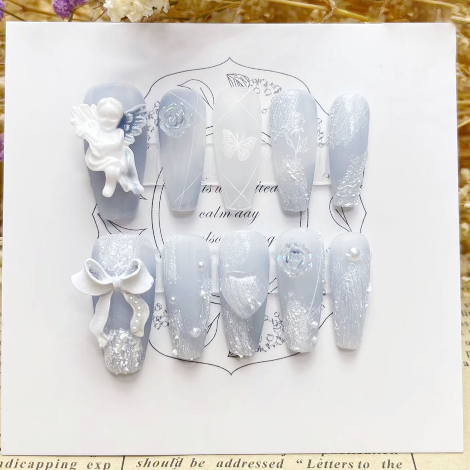 3D Plaster Angel False Nails G - Pressed Flower Art review and price